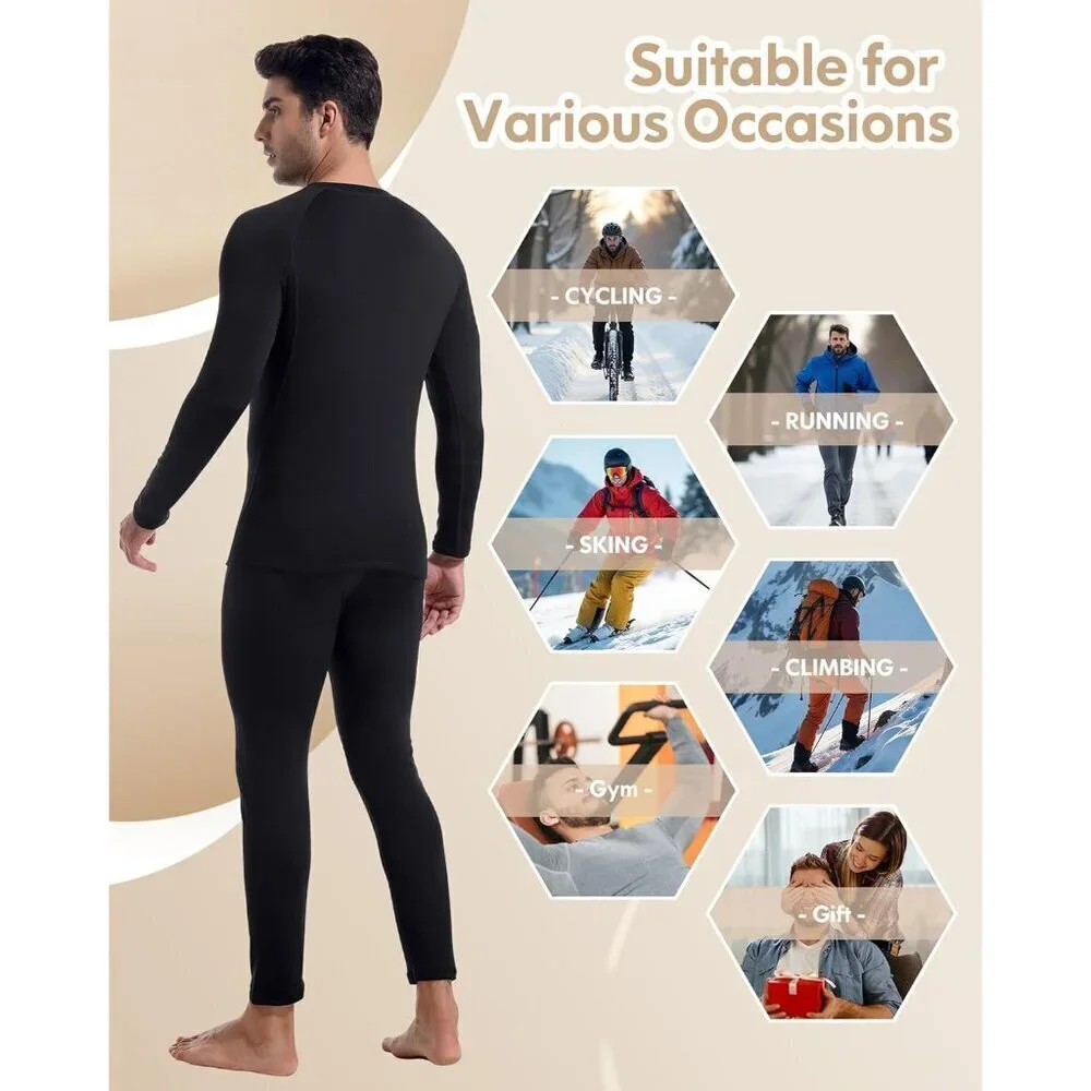 Thermal Underwear for Men Long Johns Fleece Lined Hunting Gear Set Base Layer fo